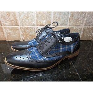 Cestfini Men's Leather Wingtip Lace Up Oxford Dress Shoes, Blue US Size 12 M